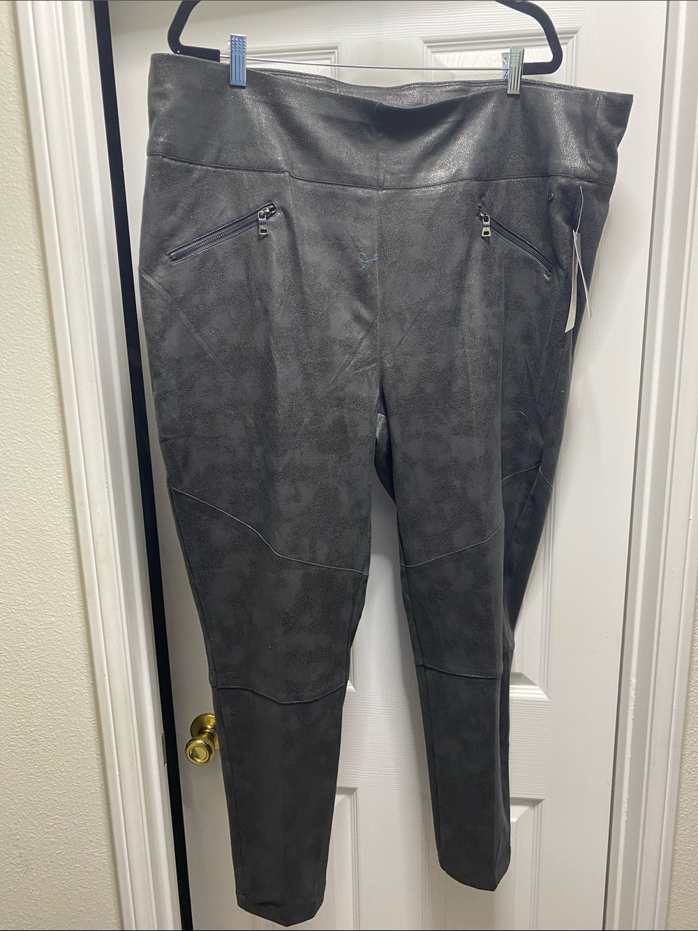 Melissa McCarthy Black Faux Leather Moto Leggings with Zip Detail